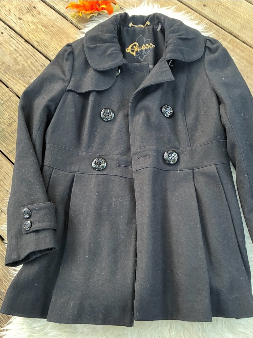 🌺Guess Women's Black Double-Breasted Wool Peacoat🌺